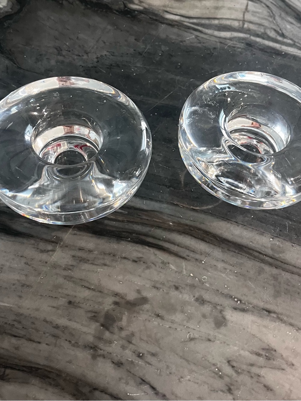 Set Of 2 Dansk Mid Century Modern Crystal Taper Candle Holder Label Intact